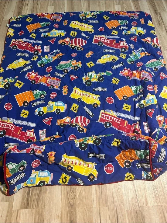 Kids Comforter - Blue Construction & Vehicles Print