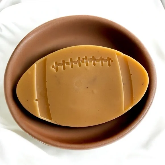 Leather scented Soap football shaped 3x2in 6oz shea butter based handmade