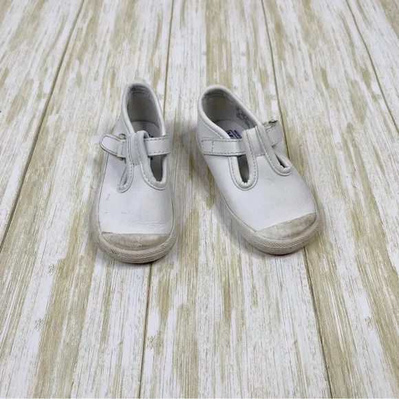 Keds White Leather Champion Toe Cap T-Strap Sneakers
