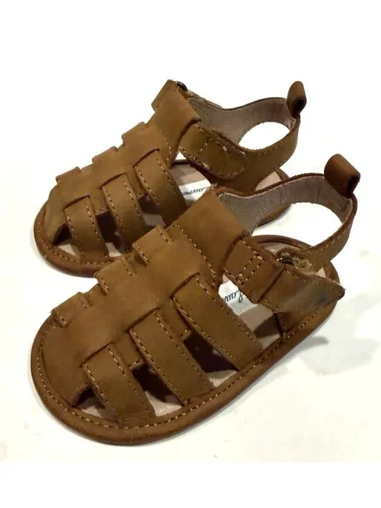 Ralph Lauren Darrell Leather Sandals Tan Crazyhorse Infant Baby Buckle Box Sz 2