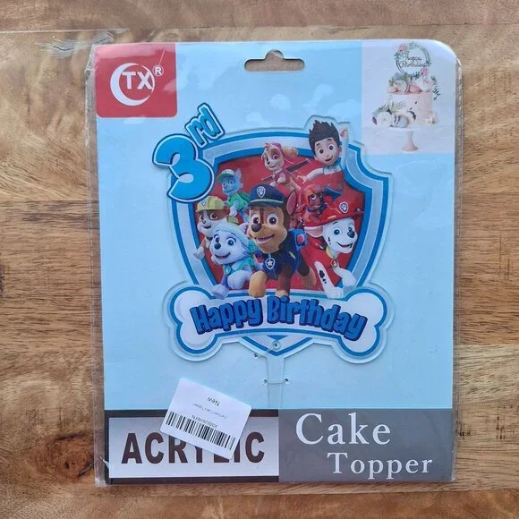 3rd Birthday Dog Acrylic Cake Topper Puppy Police‎ Carroon Paws