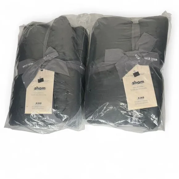 New 2 ( two ) West Elm grey king quilted shams