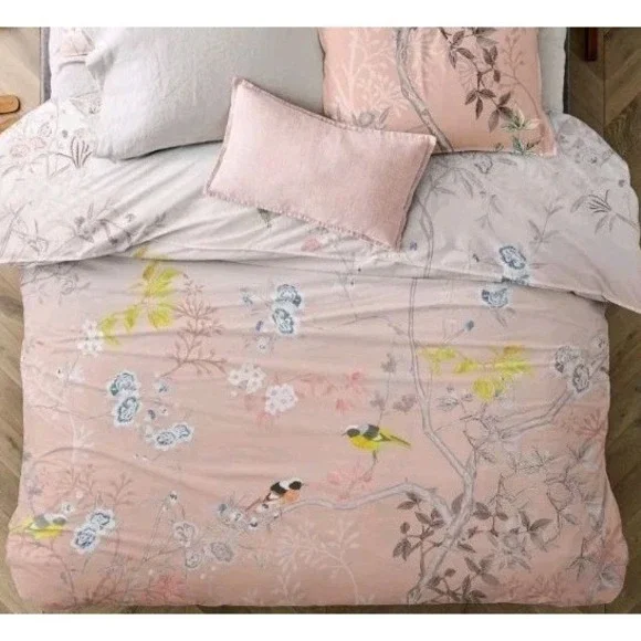 West Elm Organic Cotton Sateen Chinoiserie King Duvet Cover Floral Asian Hombre