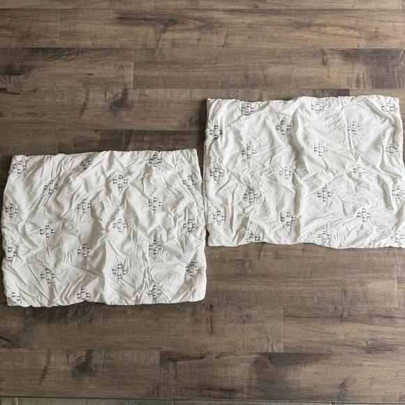 West Elm 100% Organic Cotton White Patterned Quilted Pillow Shams