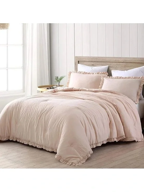 Soft Ruffled king 3 piece Comforter Set - Blush Pink