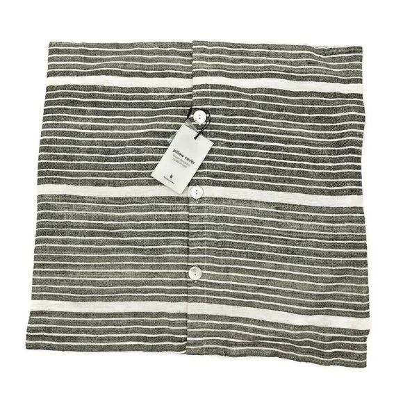 New West Elm Pillow Cover 20 x 20 Olive Green Mini Stripe Cotton Silk