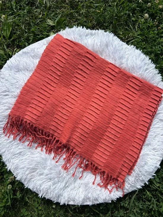 West Elm Coral Ribbed Fringe Throw Wrap Blanket 40” x 60”