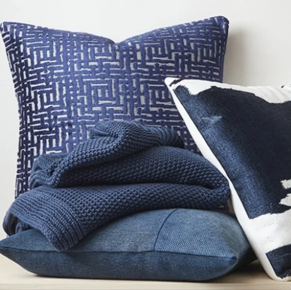 West Elm Allover Crosshatch Jacquard Velvet Throw Pillow Navy & Gray 20