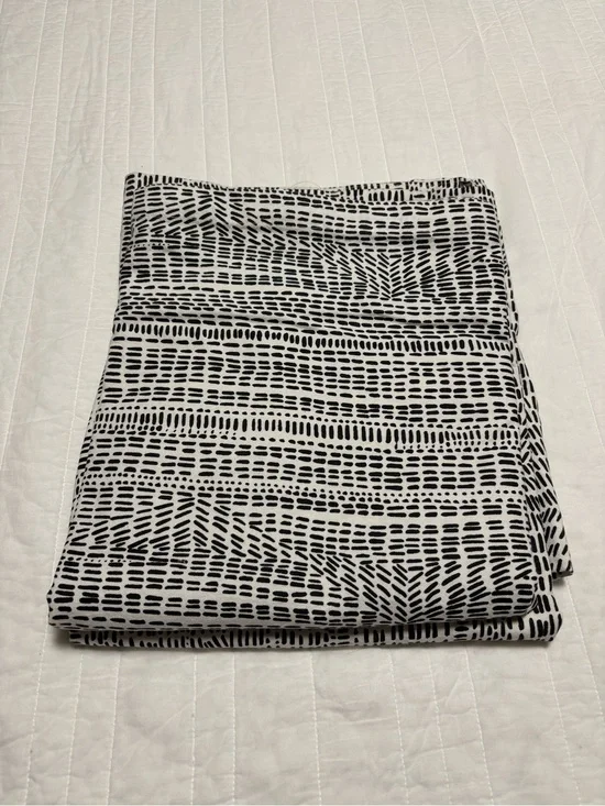 (2) West Elm Cotton Canvas Bomu Black White Geometric Dash Curtain Panels 48x84