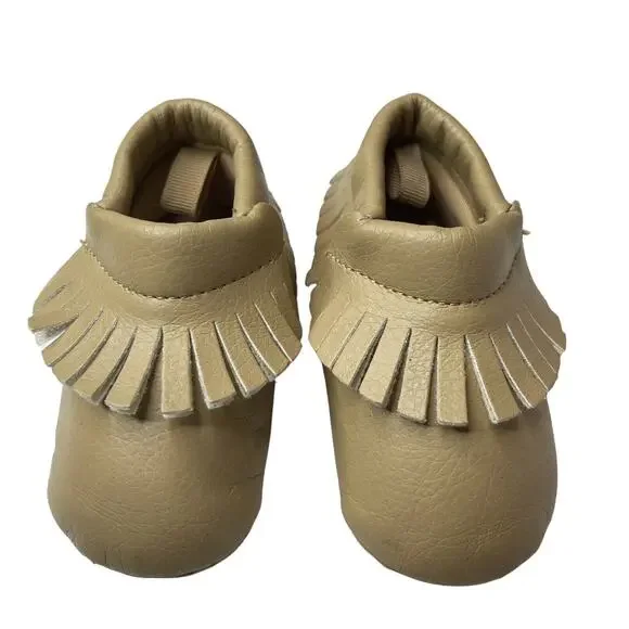 Baby Toddler Infant Girls Size 3 Tan Slip-On Moccasins Crib Shoe Soft Soles Mocs