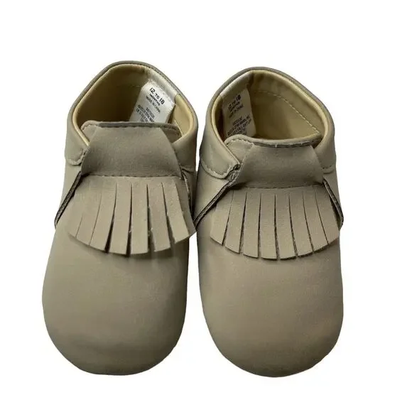 Janie and Jack Baby 12-18 Months Tan Slip-On Moccasins Crib Shoes Soft Soles NEW