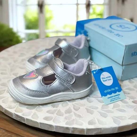 Stride Rite Mariella First Walker Mary Jane Toddler Baby Size 6 Silver TG000305