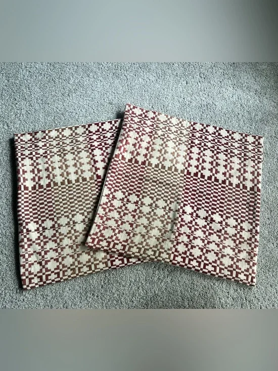 Lot Of 2 West Elm Silk Scandi Diamond Red Cream Pillow Cover - 20x20 Silk Cotton