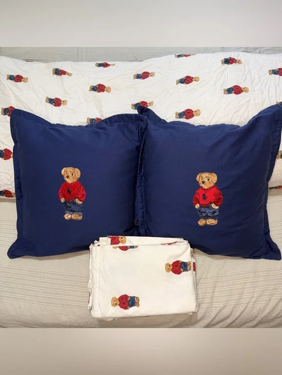 Polo Ralph Lauren Teddy Bear Comforter Set Sheet Sham Pillowcase Throw QUEEN