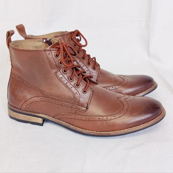 Steve Madden 'Helper' Chukka Boots Brogue Wingtip Leather Brown Mens Sz 8