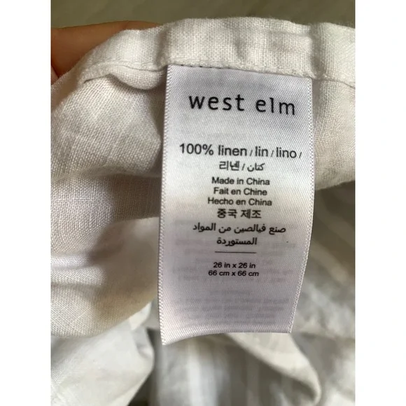 2‎ West Elm 100% Linen Euro Sham 26x26 Grey White Ikat Stripe Envelope Closure