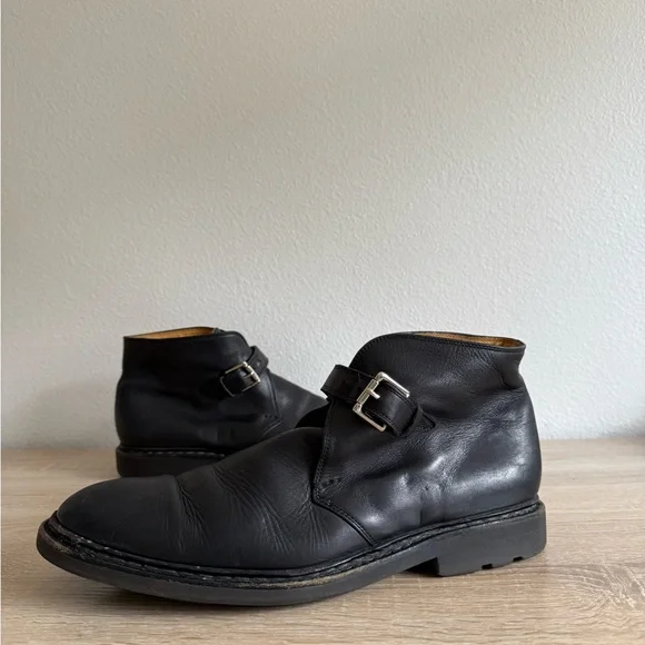 Mens Heschung Manioc Black Leather Buckle Ankle Boots Mens‎ Sz 9.5