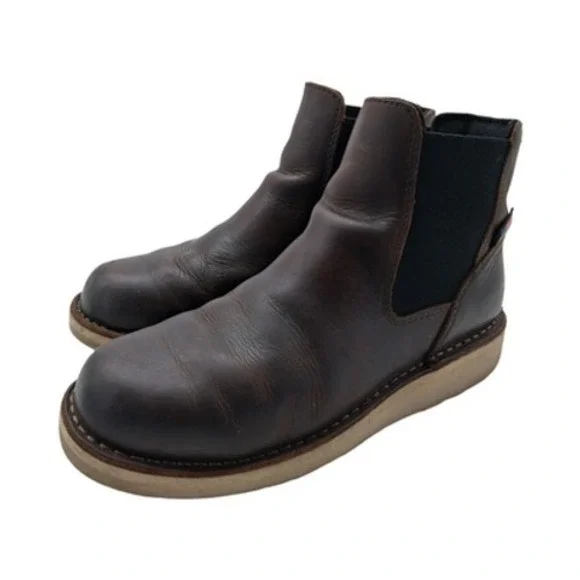 Danner Bull Run Chelsea Boots Mens Size 8 Brown Leather Work Ankle USA Wedge