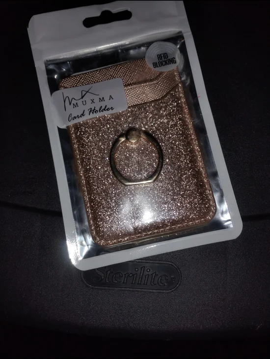 Muxma Rose Gold Glitter Card Holder w/ Metal Ring