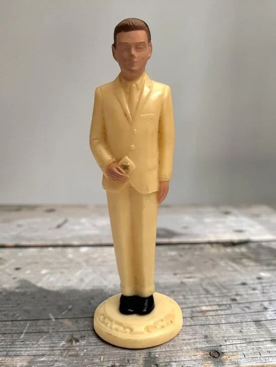 Vintage Male Figurine In ivory Suit With Black Shoes Plastic Material 4.5
