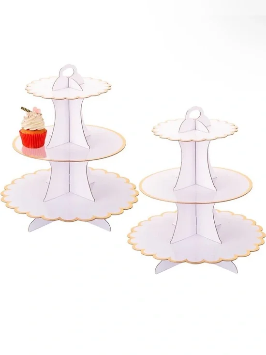 SET OF TWO 3-Tier Cupcake Stand for Parties White & Gold OR Black & Gold NEW