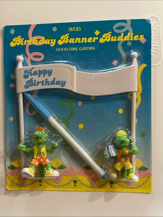 Vintage Avon Birthday Banner Buddies Good-Time Gators Cake Topper NIP