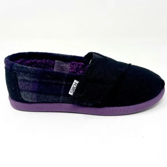 Toms Classics Purple Plaid Tiny Toddler Slip On Casual Canvas Flat Shoes