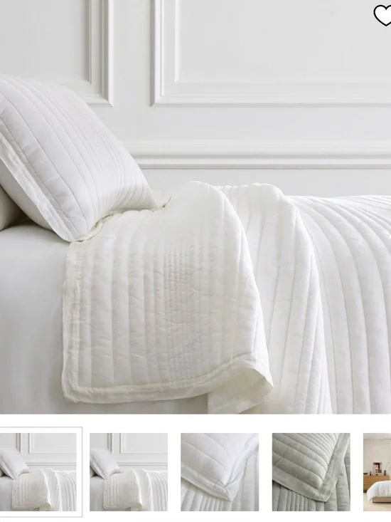West Elm: European Flax Linen Linework Quilt & 2 Euro Shams - White