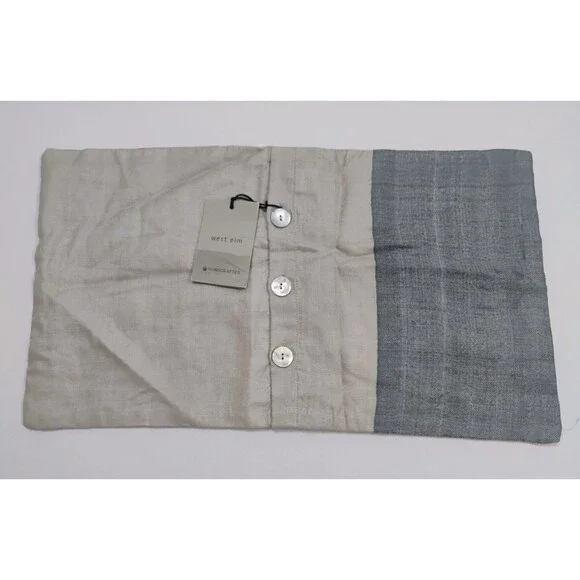 New West Elm 100% Silk Neutral Gray & Beige Rectangle Pillow Cover 12x21