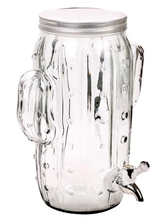 West Elm Glass Beverage Cactus Shaped Drink Dispenser