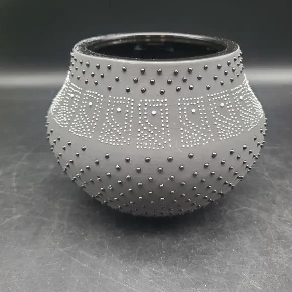 West Elm Hand Painted Gray Black Dot Ceramic Bowl Textured Centerpiece