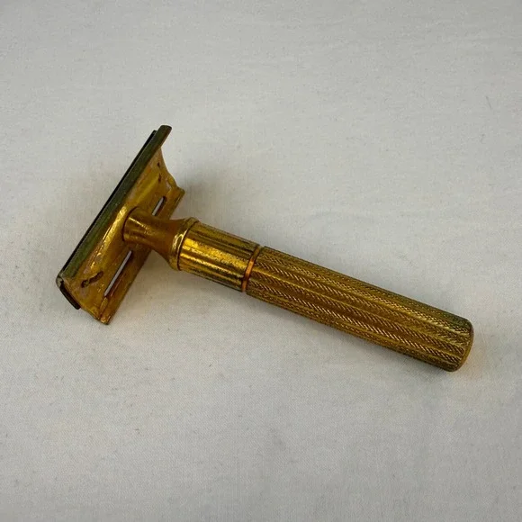 Vintage Gillette Gold Safety Razor Made in USA Knurled Handle Collectible