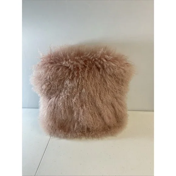 West Elm dyed Lamb Fur Pillow Pink With‎ Insert Shaggy fluffy 16 x 16