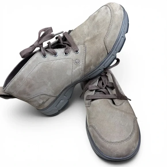 Eddie Bauer Mens 10 Nubuck Leather Chukka Boots Taupe Grey Lace Up Ankle Boots