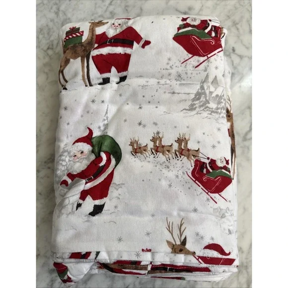 Pottery Barn Kids Christmas HERITAGE SANTA Organic Flannel Twin Duvet Cover