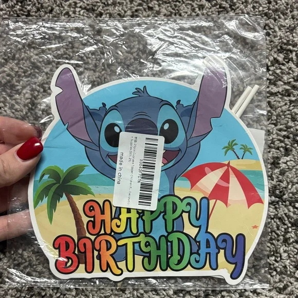 Happy Birthday Stitch Theme Cake Topper