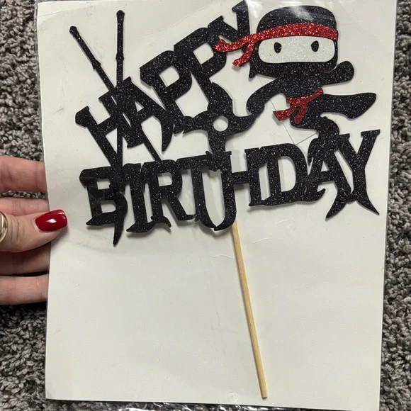 Ninja Themed Black and Red Birthday Cake Topper
