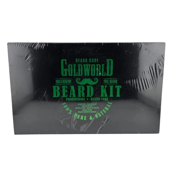 Gold World Beard Grooming Kit 7pc Set Oil Balm Brush Comb‎ Sealed