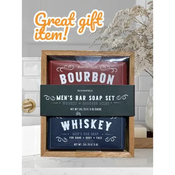Bloom & Field- Whiskey Soap Bar Set‎ Of 2 Whiskey + Bourbon Scent For hands body