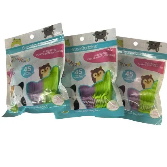 3 PACKS of Brush Buddies Squishmallow‎ Flossers 45 count