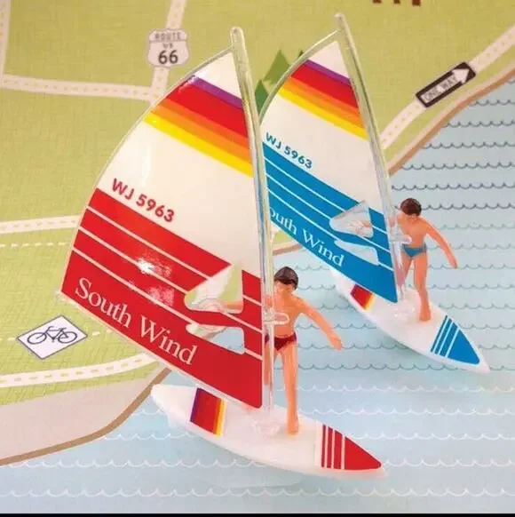Vintage Windsurfer Cake Decoration Lot Of 2 Windsurfing Sailing Wind Sail Kite