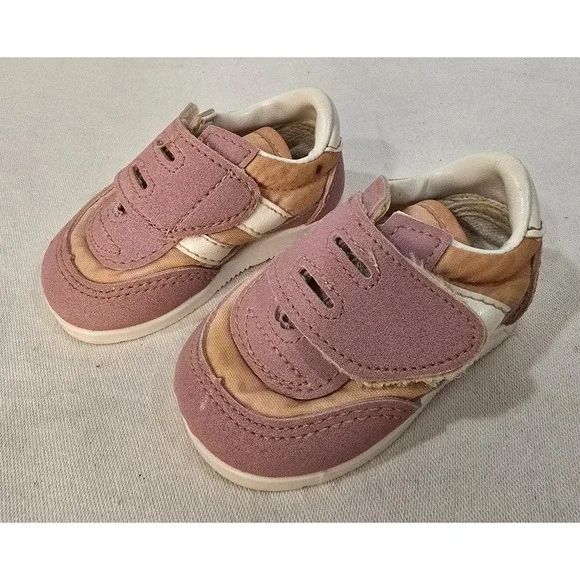 Baby Shoes Suede Pink & White Size 1‎ With Straps USA MADE Vintage