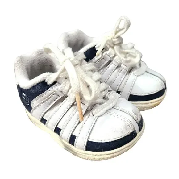 K Swiss Baby Sz 2 White Navy Blue Sneakers