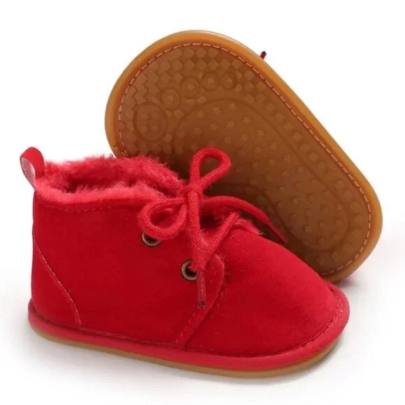 Baby Non-slip lace up booties in‎ red - Size 120mm (6-12 months)