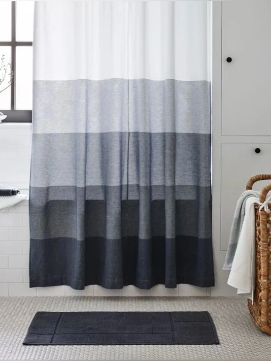 West Elm Ombre Stripe Shower Curtain in White and Blue