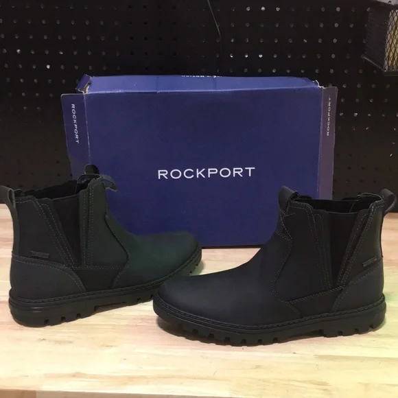 New WB Mens Rockport Black Chelsea Boots - Slip-On Comfort Waterproof