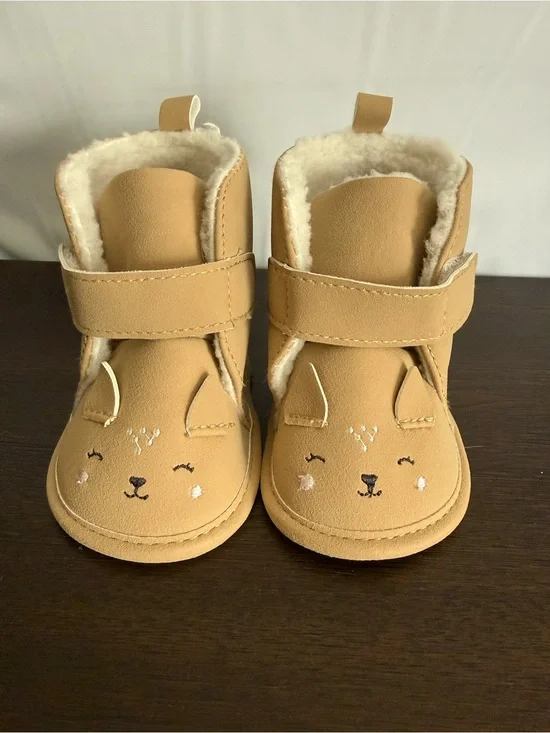 Infant Tan Fleece-Lined Animal Face Boots