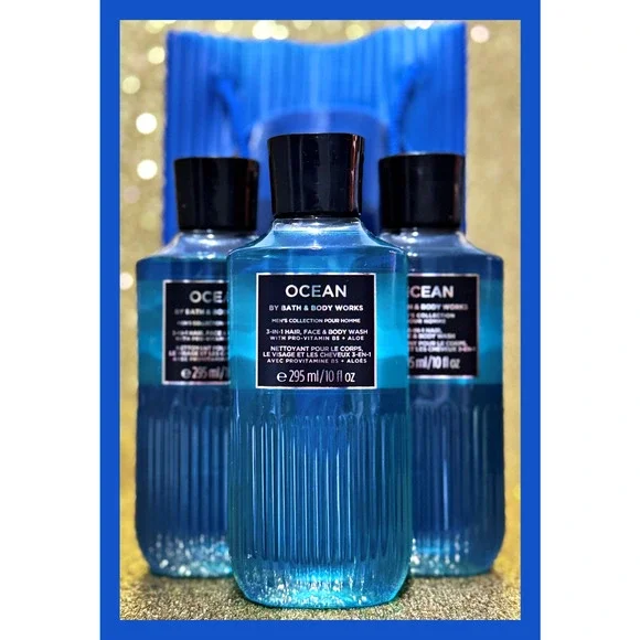 Bath & Body Works 10 fl oz OCEAN for Men 3-in-1 Hair Face Body Wash Gel x3