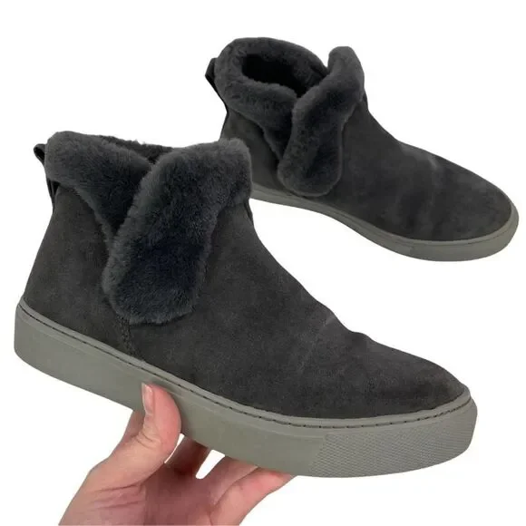 COUGAR Womens Duffy Faux Fur Trim Waterproof Gray Suede Ankle Sneakers Bootie 7