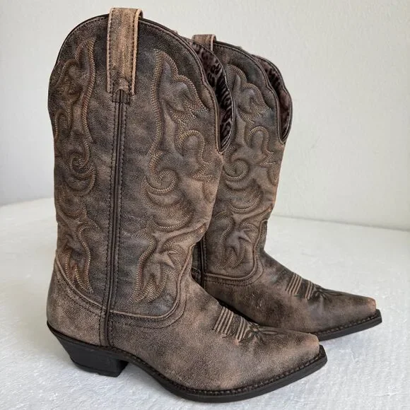 Laredo 51079 Women's Access Cowboy Boot Western Leather Cowgirl Brown Size 8.5M